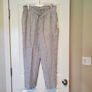 NWT - a .New Day Blue & White Stripe Tie Waist Linen Pants - Misses Large - NEW